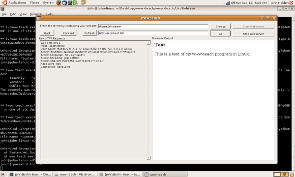 www-teach program running in Ubuntu Linux.